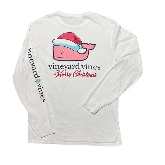 T-shirt femme Vineyard Vines X-Small blanc manches longues Joyeux Noël poche